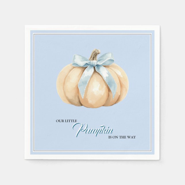 Serviette En Papier Notre petit Citrouille Baby shower d'automne Bleu  (Devant)