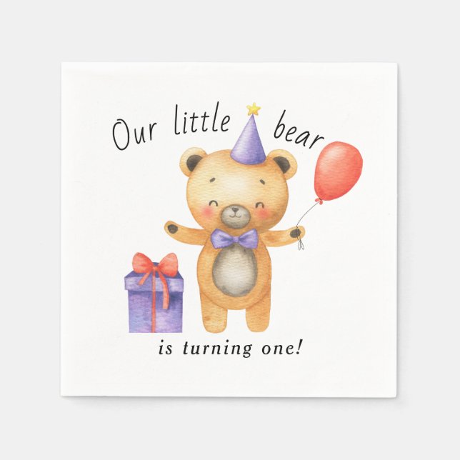 Serviette En Papier Notre petit ours fête son premier anniversaire (Devant)