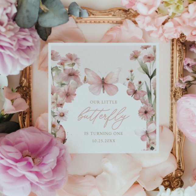 Serviette En Papier Notre Petit Papillon Rose Girls Anniversaire (Créateur téléchargé)