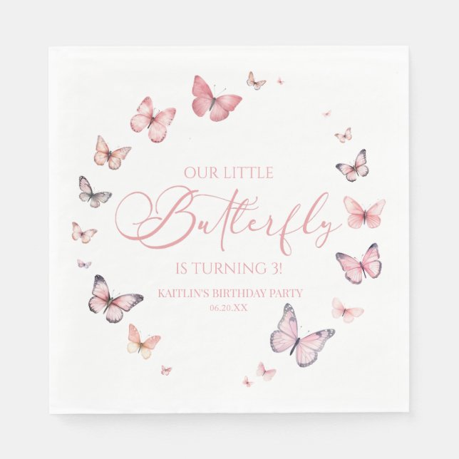 Serviette En Papier Notre Petit Papillon Soft Rose Anniversaire (Devant)