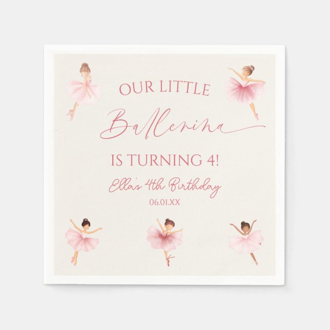 Serviette En Papier Notre petite Ballerina Rose Ballet Anniversaire (Devant)