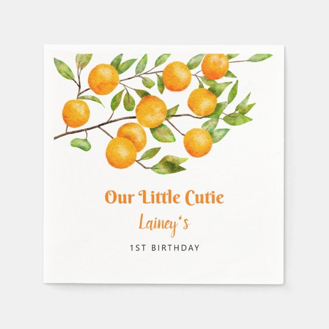 Serviette En Papier Notre Petite Cutie Orange Anniversaire (Devant)