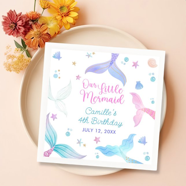 Serviette En Papier Notre petite fille de sirène fête de 4e anniversai (Créateur téléchargé)