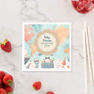 Serviette En Papier Notre Plus Grande Aventure Vintage Bleu Baby Showe