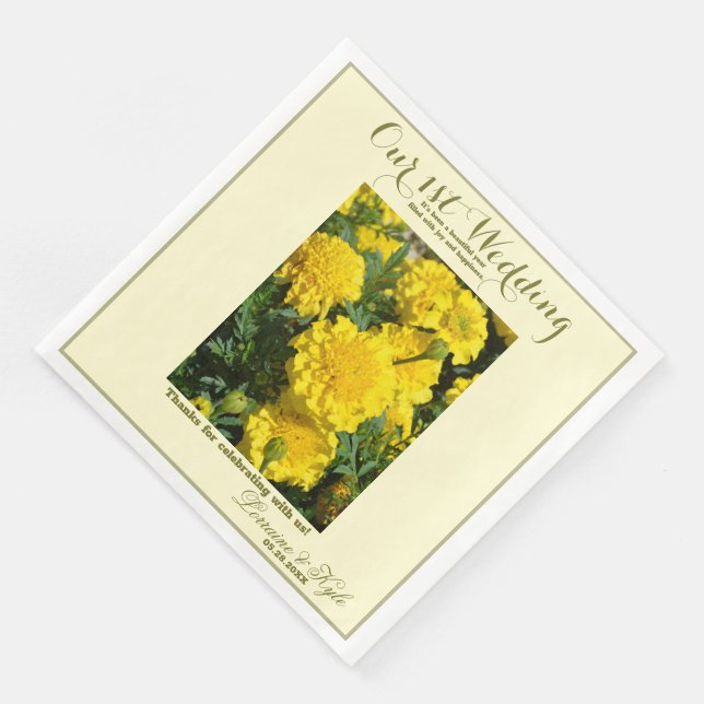 Serviette En Papier Notre premier anniversaire Mariage Carnation jaune (Coin)