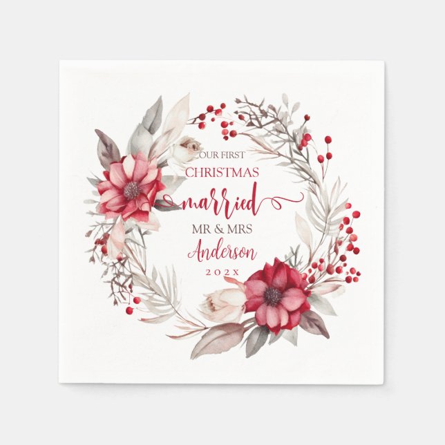 Serviette En Papier Notre premier mariage de Noël (Devant)