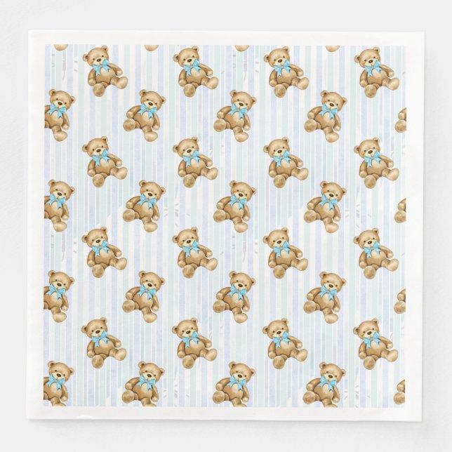 Serviette En Papier Nounours Bébé Bleu #1 (Devant)