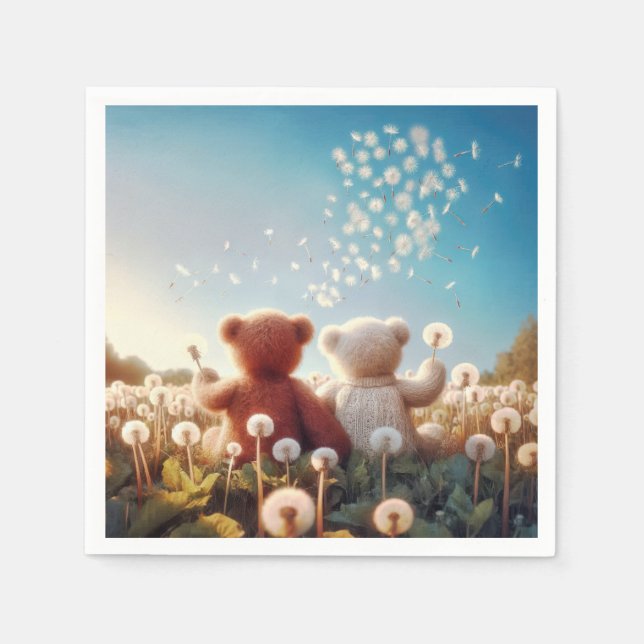 Serviette En Papier Nounours dans un champ de Dandelion (Devant)