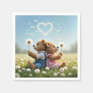 Serviette En Papier Nounours en peluche avec un cœur de pissenlit