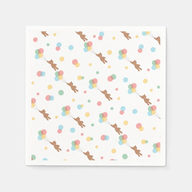 Serviette En Papier Nounours et ballons (Devant)