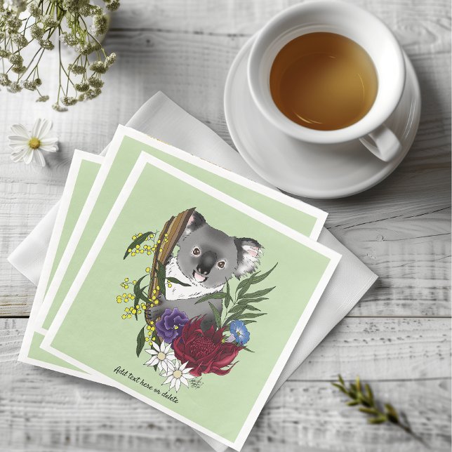 Serviette En Papier Nounours Koala Mignon Vert Flore Faune Australienn (Créateur téléchargé)