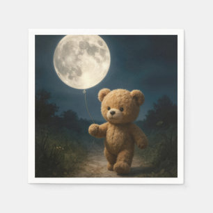 Serviette En Papier Nounours qui marche avec un ballon de lune