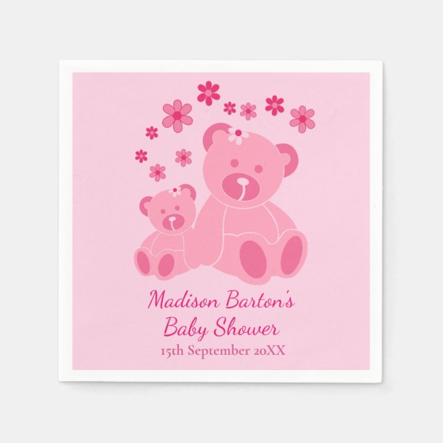 Serviette En Papier Nounours rose mignon Baby shower fille (Devant)