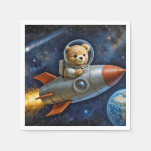 Serviette En Papier Nounours volant dans une fusée