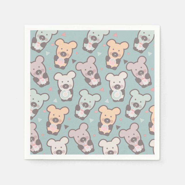 Serviette En Papier Nourriture Sucrée Ours Mignons Confettis    (Devant)