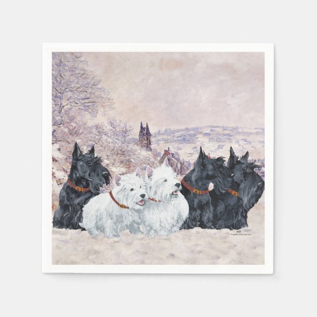 Serviette En Papier Nous cinq en hiver (Devant)