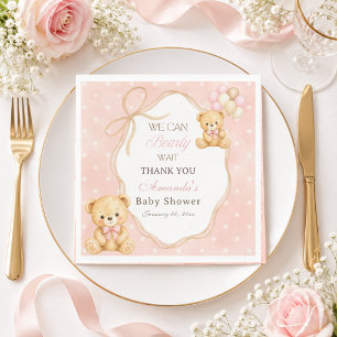 Serviette En Papier Nous Pouvons à Peine Attendre Fille Ourson Rose Ba