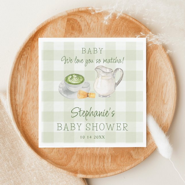 Serviette En Papier Nous Vous Aimons Tellement Matcha Vert Gingham Bab (Créateur téléchargé)