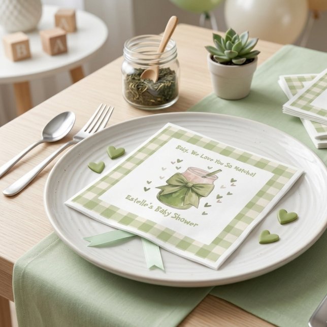 Serviette En Papier Nous Vous Aimons Tellement Matcha Vert Ruban Gingh (Créateur téléchargé)