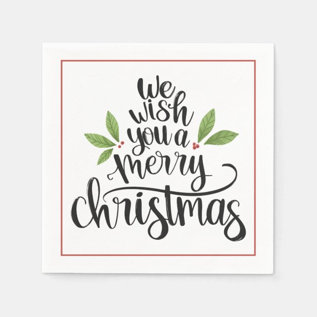 Serviette En Papier Nous vous souhaitons un joyeux script Holly de Noë (Devant)