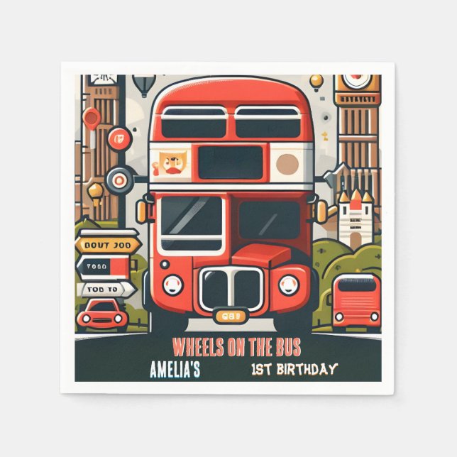 Serviette En Papier Nouveau Boy Cute Girl Tour City Party Bus 1er anni (Devant)