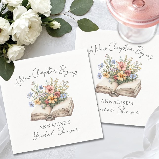 Serviette En Papier Nouveau Chapitre Livre Floral Baby Shower de Marié (New Chapter Floral Book Bridal Shower Napkins)