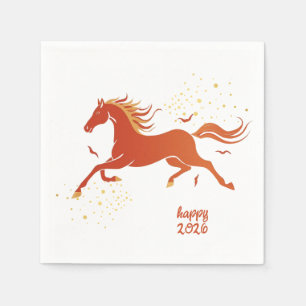 Serviette En Papier Nouvel An Chinois 2026 Cheval Encre Fête du Nouvel