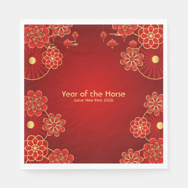 Serviette En Papier Nouvel An chinois année du Cheval (Devant)