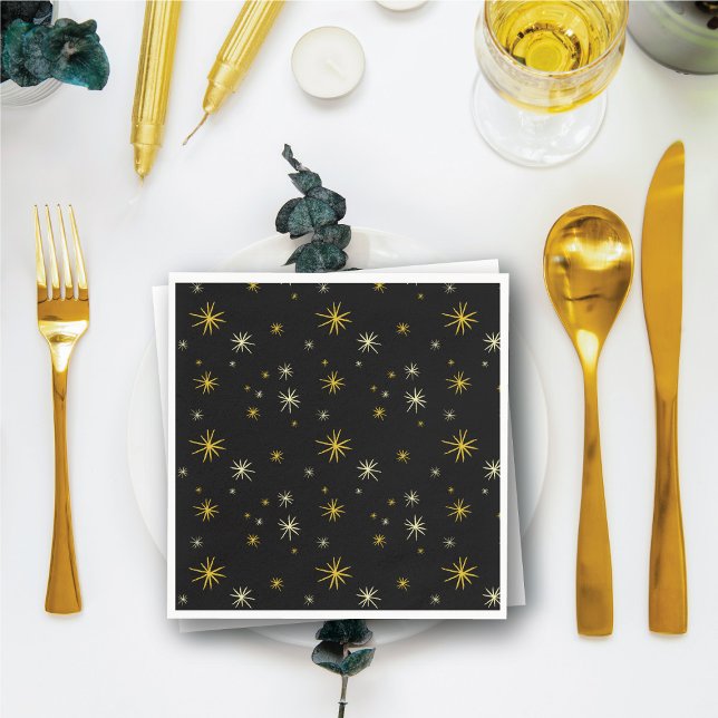 Serviette En Papier Nouvel An Moderne Gold Starburs Motif élégant (New Year Modern Gold Starbursts Pattern Stylish Paper Napkins @ fat_fa_tin)