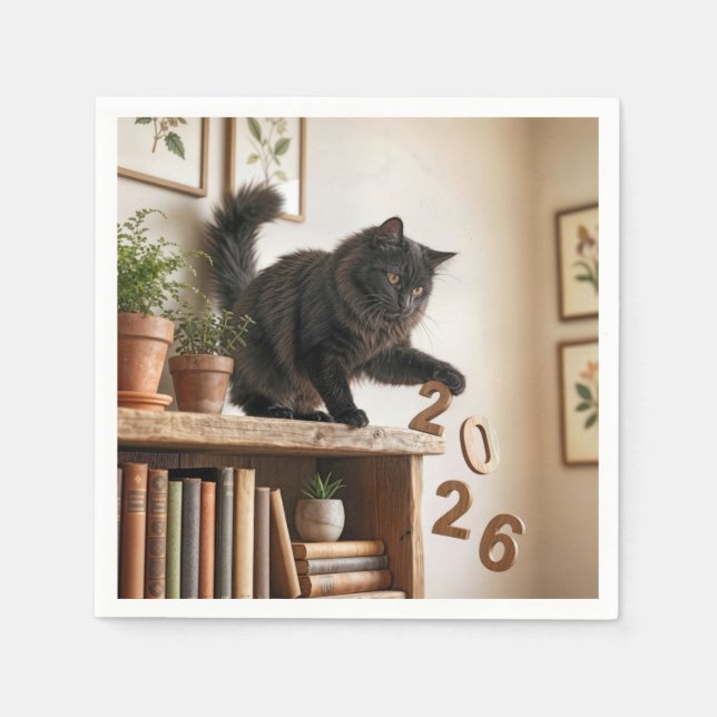 Serviette En Papier Nouvelle Année 2027 Chat Enjoué (Devant)