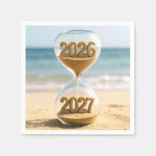 Serviette En Papier Nouvelle Année 2027 Sablier sur Plage
