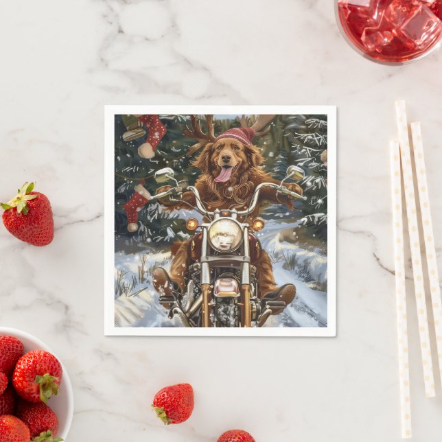 Serviette En Papier Nouvelle-Écosse Moto à chiens Noël (En situation)
