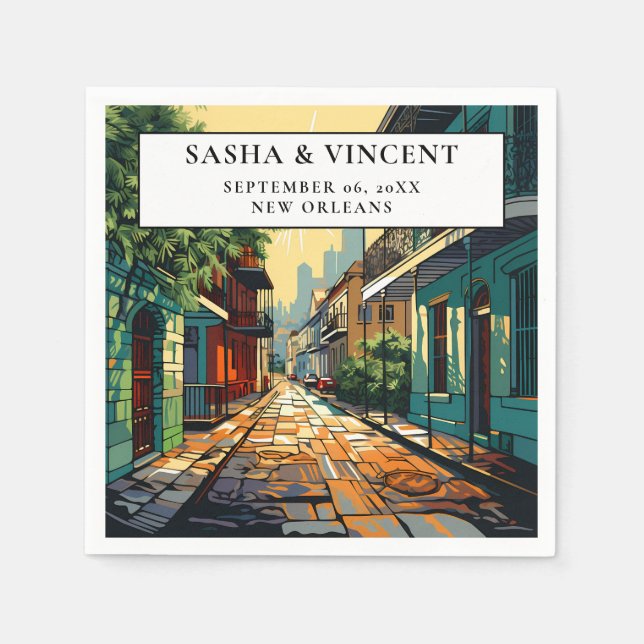 Serviette En Papier Nouvelle-Orléans Louisiane Mariage Retro (Devant)