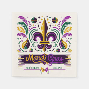 Serviette En Papier Nouvelle-Orléans Mardi Gras jaune violet vert
