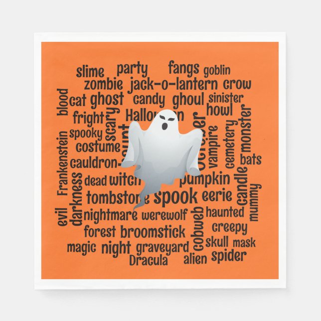 Serviette En Papier Nuage de mots Halloween fantomatique (Devant)