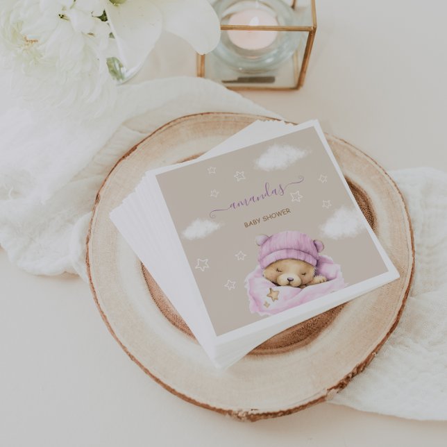 Serviette En Papier Nuage d'ours bébé fille douche  (Créateur téléchargé)
