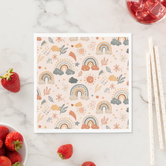 Serviette En Papier Nuages arc-en-ciel Motif solaire, tons terre