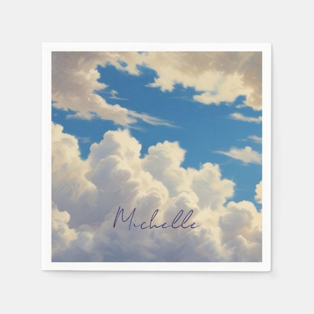 Serviette En Papier Nuages Blue Sky Plaque Moderne Nom propre Calligra (Devant)