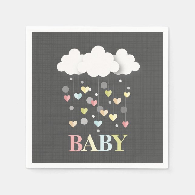 Serviette En Papier Nuages + Coeurs Baby shower neutre (Devant)