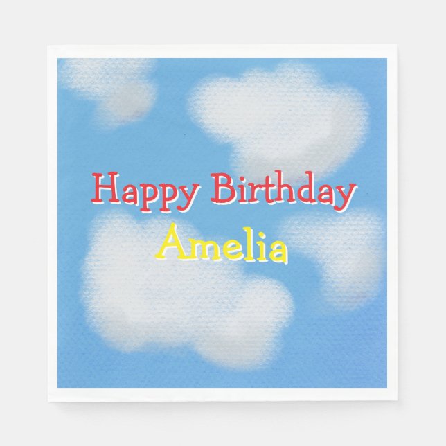 Serviette En Papier Nuages moelleux mignons Anniversaire (Devant)
