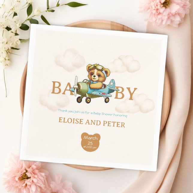 Serviette En Papier Nuages Whimsical Avion Pilote Ours Teddy (Whimsical clouds Airplane Pilot Teddy Bear Napkins
)