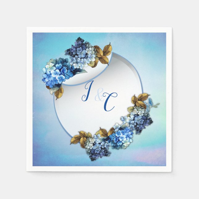 Serviette En Papier Nuances d'aquarelle bleue Hydrangeas (Devant)