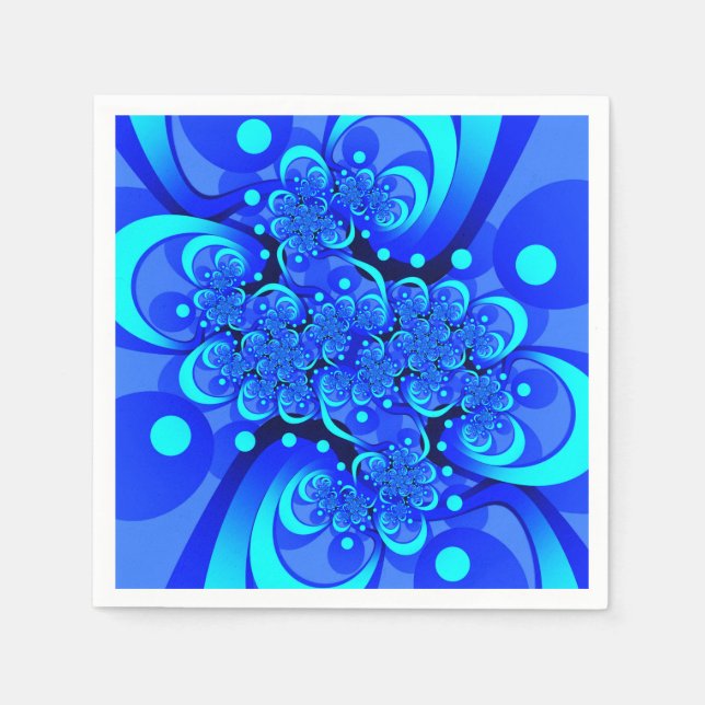 Serviette En Papier Nuances de bleu Art fractal abstrait moderne (Devant)