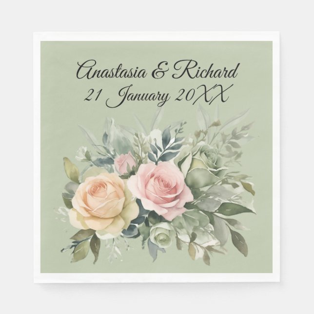 Serviette En Papier Nuances de Mariage de Sage (Devant)