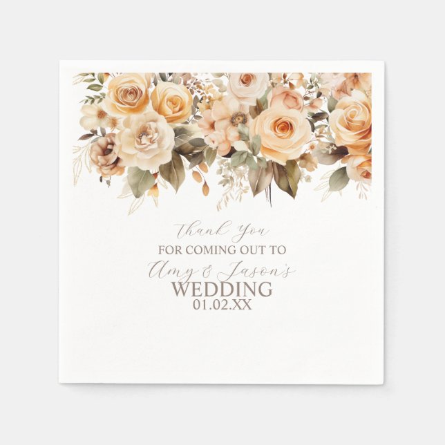 Serviette En Papier Nuetral Beige Floral Mariage botanique Brown (Devant)