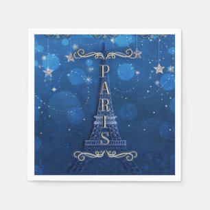 Serviette En Papier Nuit à Paris sous les étoiles Blue Silver Party