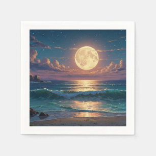 Serviette En Papier Nuit de la Pleine lune et des étoiles scintillante