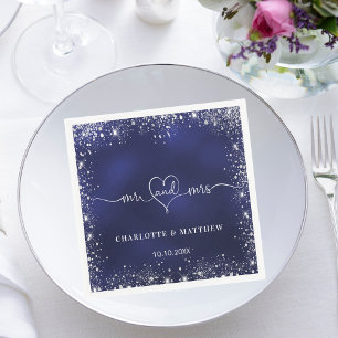 Serviette En Papier Nuit de noces bleu marine paillettes d'argent mr m
