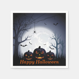 Serviette En Papier Nuit d'Halloween avec Citrouille et chauves-souris