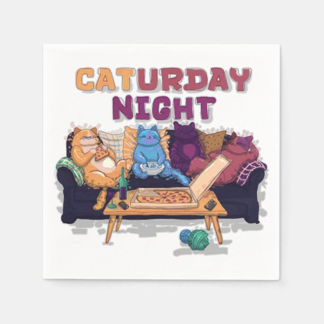 Serviette En Papier Nuit du Caturday (Devant)